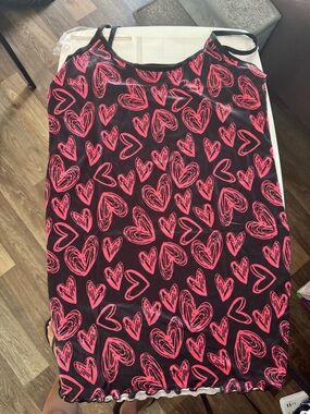 Black Chemise Slip with Pink Heart Print- 4 Pack